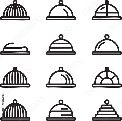 Cloche vector icons: food dome serving dish graphics eps silhouette
