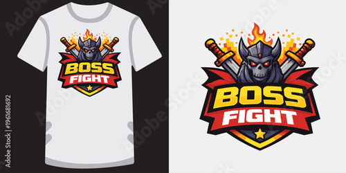 Creative gaming logo design featuring a fierce skeleton warrior with fiery swords and bold typography ideal for esports teams and video game merchandise