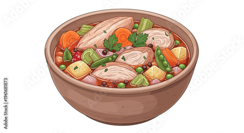 Hearty Chicken Stew with Vegetables in Bowl