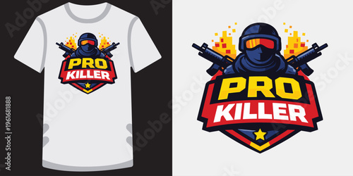 Creative gaming logo design featuring a soldier with guns and vibrant explosion effects perfect for esports teams or gaming merchandise and apparel