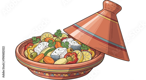 Moroccan Tagine Dish with Fish and Vegetables