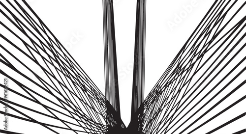 Close-up of a modern bridge's wire structure and pillars