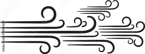 Elegant black swirling wind design element isolated on white