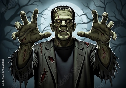 Frankensteins Monster - A Haunting Halloween Night Illustration.