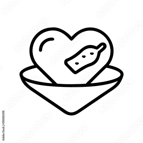Heart with bottle and bowl icon, love for alcohol, unhealthy relationship symbol, addiction concept
