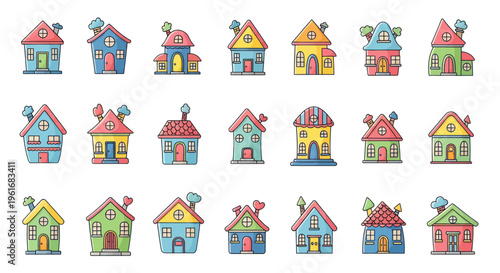 Cute Cartoon Houses Collection: Colorful Buildings for Children's Designs