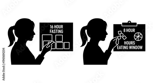 Intermittent fasting concept with 16 hour fasting and 8 hour eating window Vector, illustration
