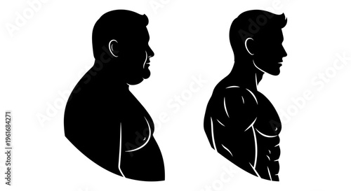 Silhouette of two men showing contrast between overweight and fit Vector, illustration