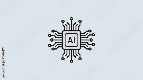 A simple black and white illustration of an artificial intelligence chip with circuit lines