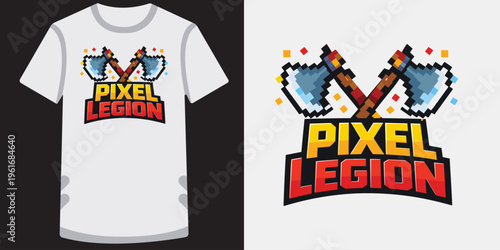 Creative pixel art design featuring crossed pixelated pickaxes with colorful diamond blocks for gaming enthusiasts and fans