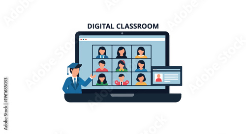 Digital Classroom Online Education Learning Video Call Illustration