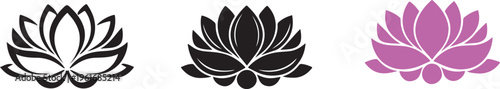 Lotus Flower Silhouette Set. outline, Solid and Colorful Vector. Floral Vector Design for Logo and Decoration.