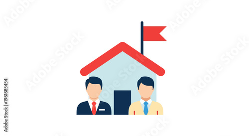 Two businessmen standing in front house.