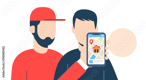 Two men looking at smartphone screen.