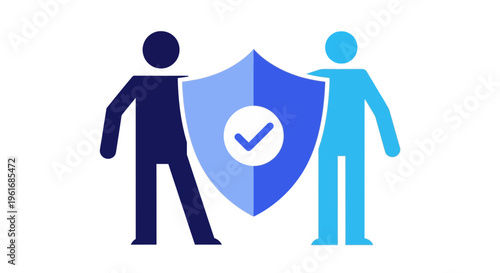 Two people standing with shield protection.