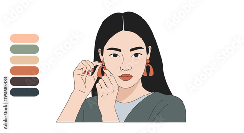 Woman applying makeup to face.