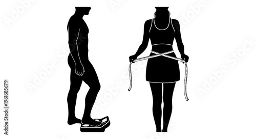 Man and woman measuring their body Vector, illustration