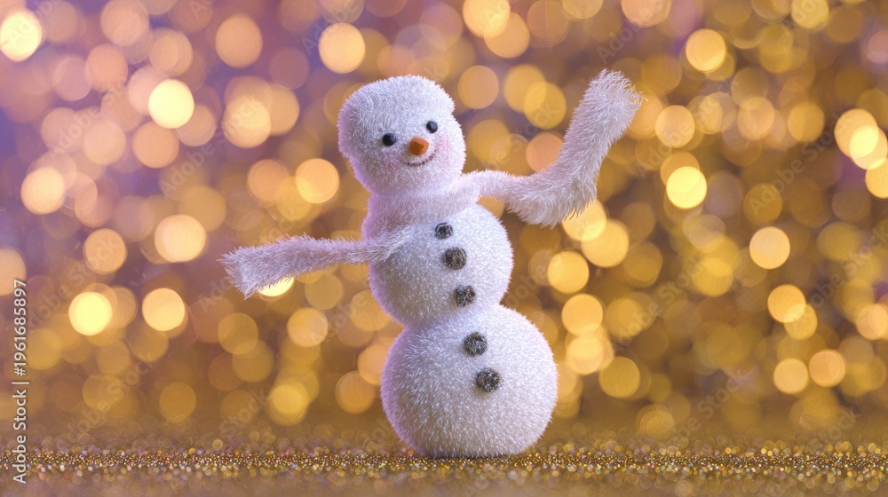 Obraz premium snowman. A festive 3D snowman with a holiday-themed backdrop and golden confetti. event programs, museum guides, designed for cultural heritage projects and event programs, used by graphic designers. 
