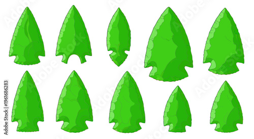 Collection of Green Arrowheads, Flint Knapping, Native American Tools, Stone Artifacts