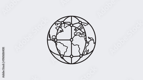 A simple black line drawing of a globe with connected points on a white background
