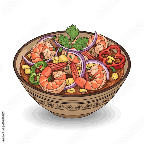 Colorful Shrimp Ceviche Bowl with Corn, Peppers, and Onion