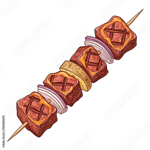 Grilled Beef Skewer with Onion and Potato