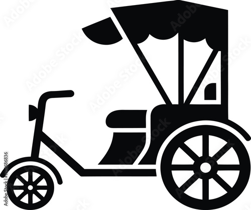 Black silhouette of a vintage tricycle taxi, isolated on white background
