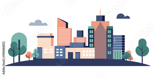Minimal generic cityscape vector illustration ,Modern flat city skyline vector illustration