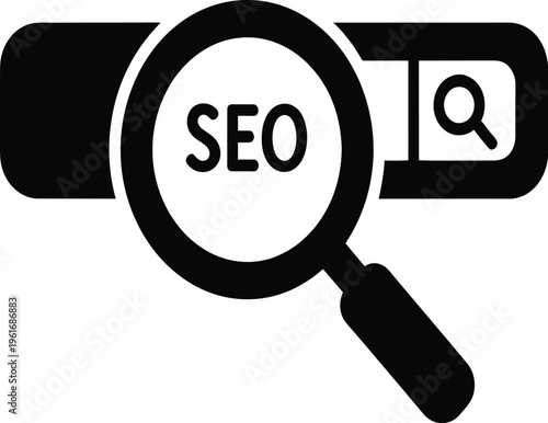 SEO optimization concept with magnifying glass on search bar
