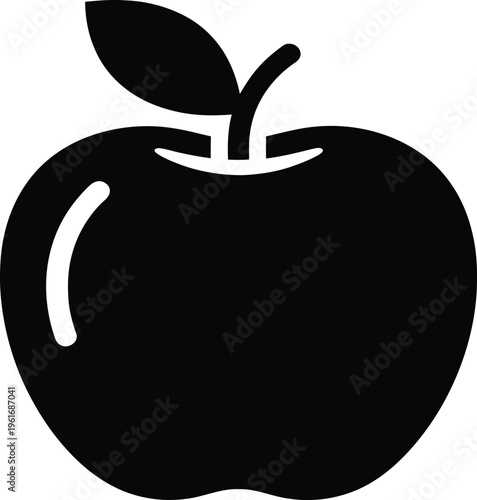 Black apple icon with leaf on white background, vector illustration