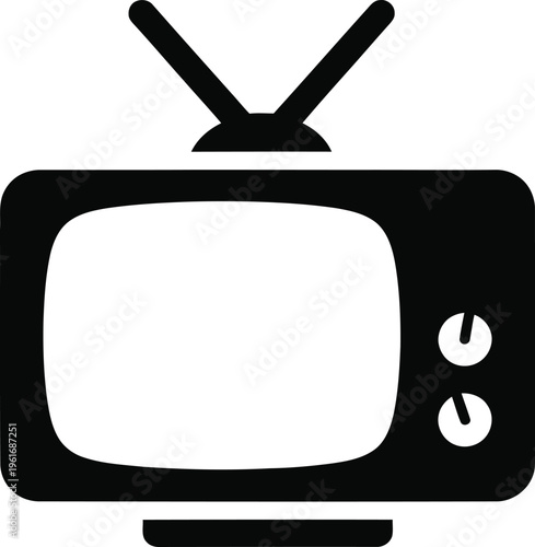 Retro TV icon, black and white television, vector illustration, old tv set