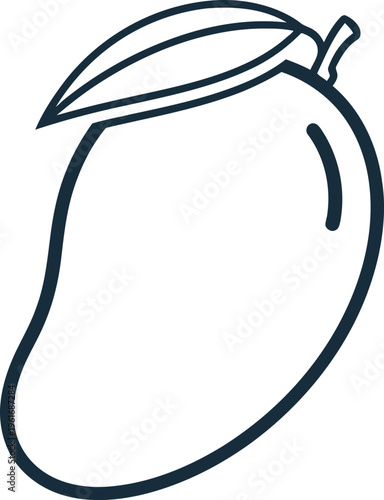 White line art mango illustration on black background