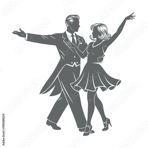 Vector of a couple dancing gracefully in formal attire with their arms extended