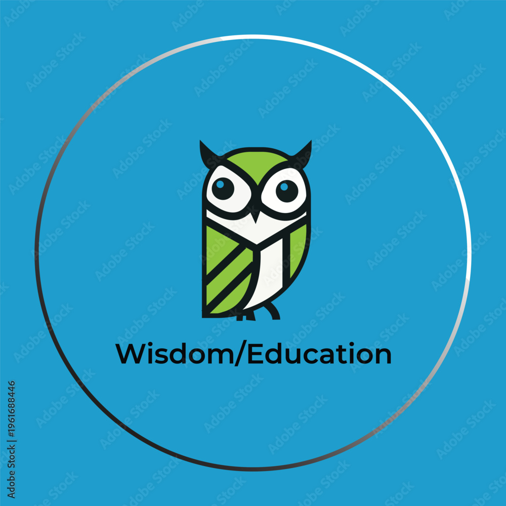 Obraz premium Modern Geometric Owl Icon with Green and White Accents for Learning Centers