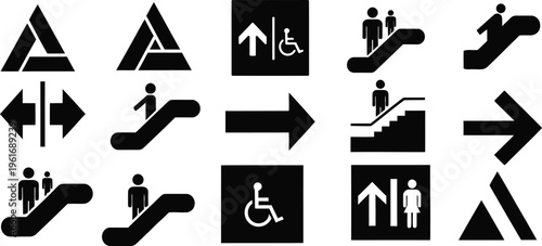 Collection of international stairway and accessibility symbols