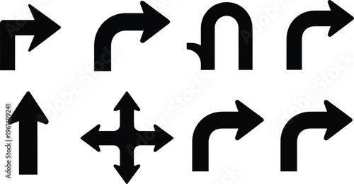 Collection of black arrows on a white background