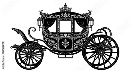 Elegant Royal Carriage Black and White Illustration