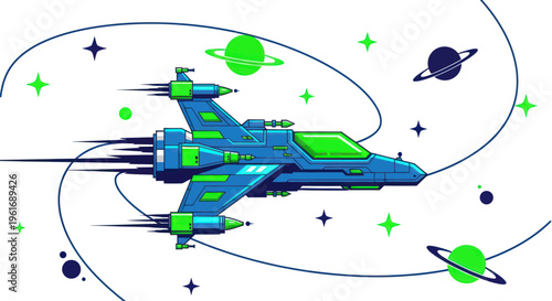 Vászonkép Futuristic Spaceship Flying Through Starry Galaxy with Planets and Swirls