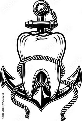 combining a molar tooth with an anchor and rope