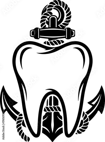 combining a molar tooth with an anchor and rope