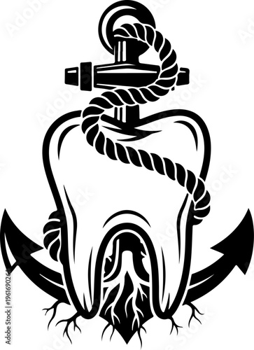 combining a molar tooth with an anchor and rope