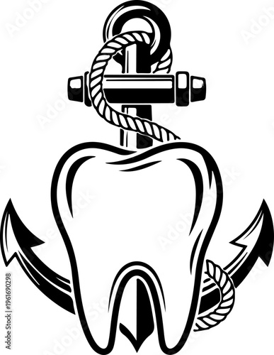 combining a molar tooth with an anchor and rope