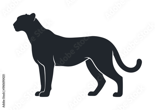 Sleek vector silhouette of a panther or leopard standing tall with its tail extended and head held high