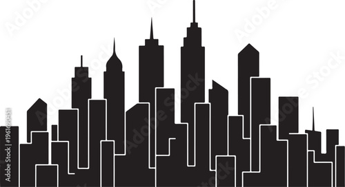 City Skyline Silhouette Black and White Urban Landscape