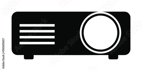 Vector of a modern projector with large lens and front ventilation