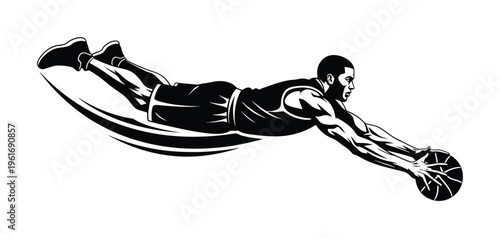 Dynamic vector of a muscular basketball player dunking a ball during an intense game