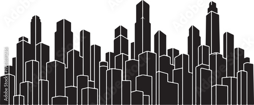 City Skyline Silhouette Black and White Urban Landscape