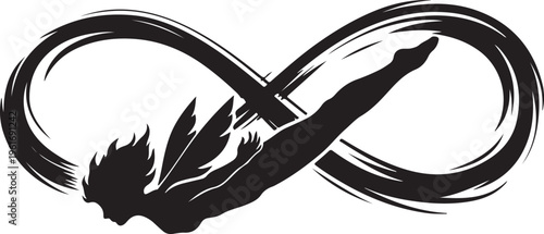 Minimalist Silhouette of a Flying Fairy with Infinity Symbol Background