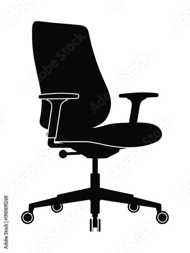 This vector shows a modern swivel office chair with armrests and adjustable features for ergonomic seating