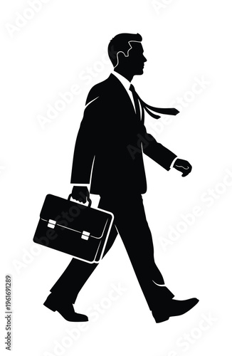 Vector of a businessman in a suit walking confidently while carrying a briefcase.